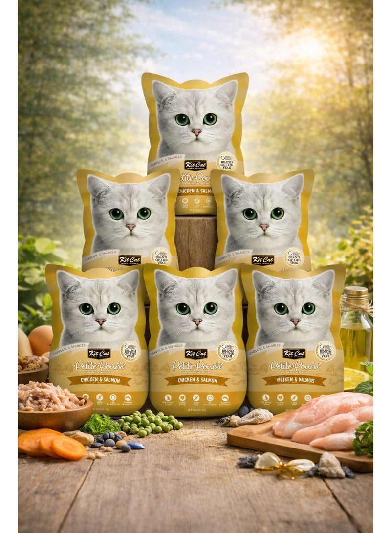 Petite Pouch Chicken & Salmon Complete & Balanced Premium Wet Cat Food 70g (Pack of 6)